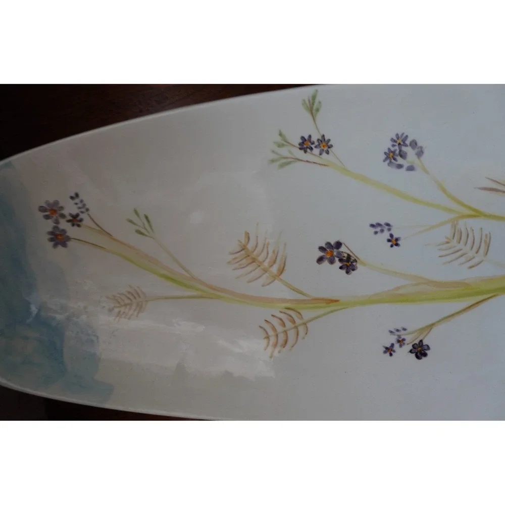 Signed Dick Busse Porcelain Tray | Vintage Floral Oblong Serving‎ Tray